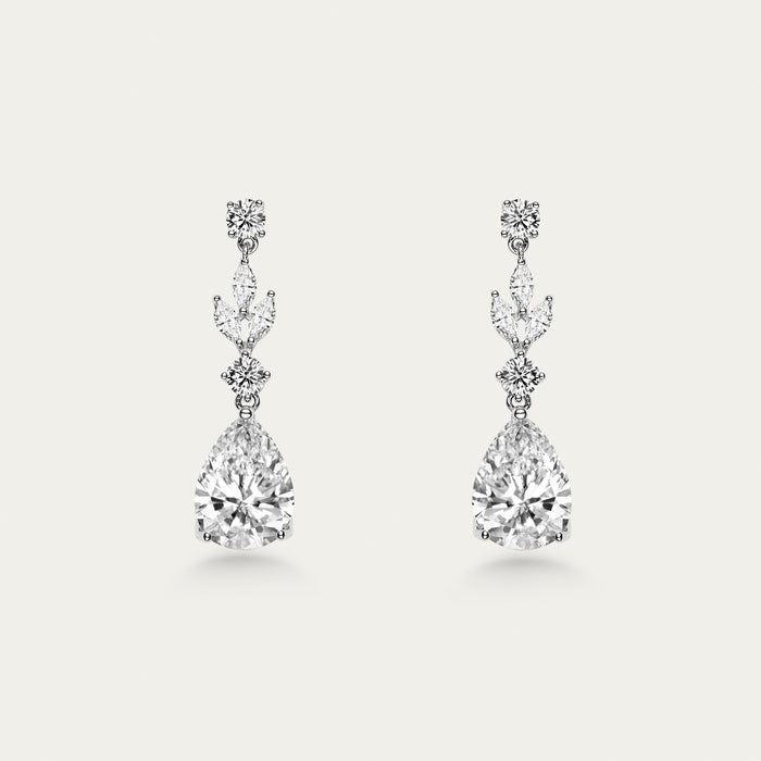 Diamond Drop Earrings, Round and Pear