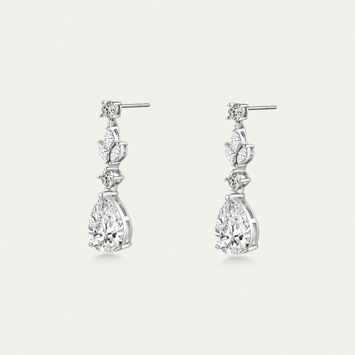 Diamond Drop Earrings, Round and Pear