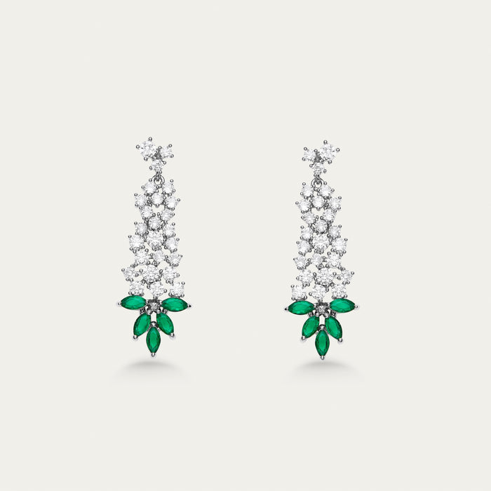 Emerald and Diamond Leaf Drop Earrings
