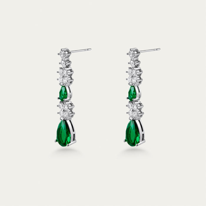 Emerald and Diamond Drop Earrings, Marquise Cluster