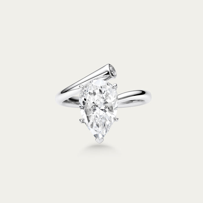 Briolette (teardrop) lab-grown diamond ring in 18k white gold — 3.23ct, D-E color, VVS-IF clarity