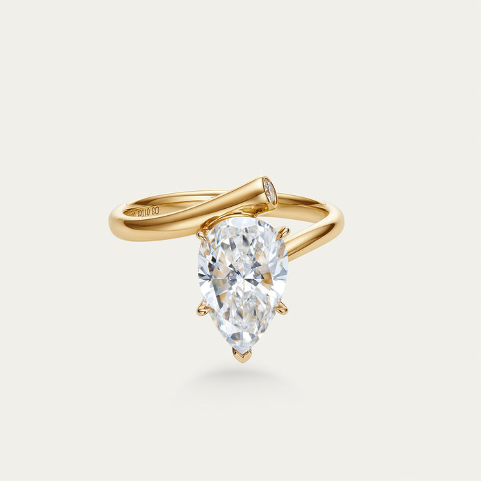 Briolette (teardrop) lab-grown diamond ring in 18k yellow gold — 3.01ct, D-E color, VVS-IF clarity
