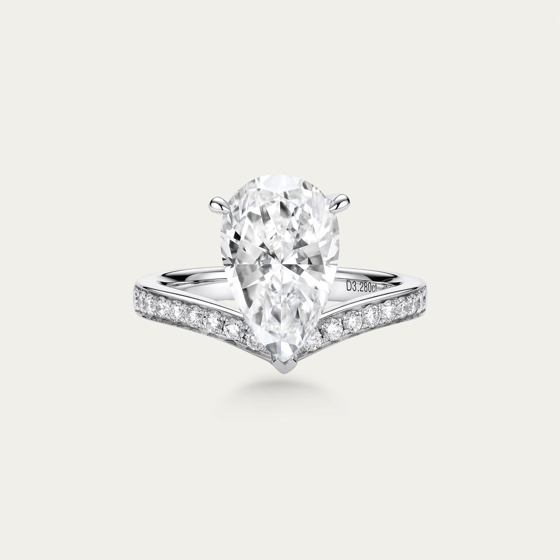 Briolette (teardrop) lab-grown diamond ring in 18k white gold — 3.28ct, D-E color, VVS-IF clarity
