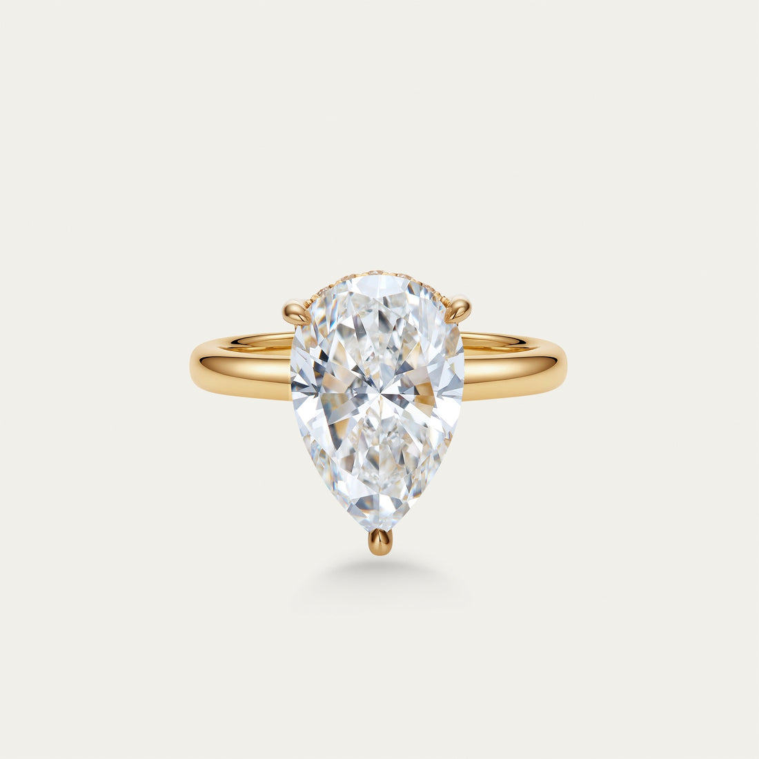 Briolette (teardrop) lab-grown diamond ring in 18k yellow gold — 3.62ct, D-E color, VS-VVS clarity