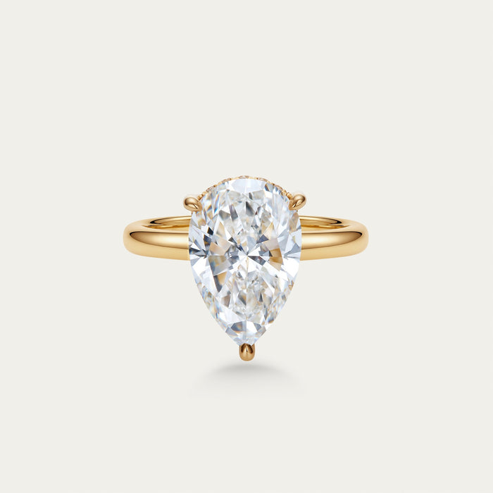 Briolette (teardrop) lab-grown diamond ring in 18k yellow gold — 3.62ct, D-E color, VS-VVS clarity