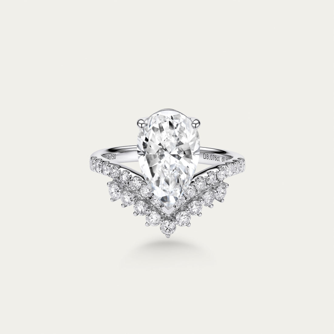 Briolette (teardrop) lab-grown diamond ring in 18k white gold — 3.08ct, D-E color, VS-VVS clarity