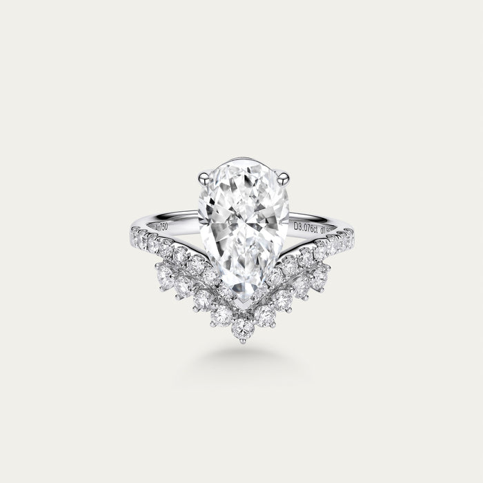 Briolette (teardrop) lab-grown diamond ring in 18k white gold — 3.08ct, D-E color, VS-VVS clarity