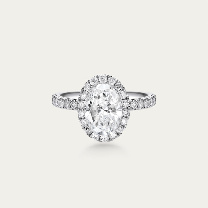 Oval cut lab-grown diamond ring in 18k white gold — 2.08ct, F-G color, VVS-IF clarity