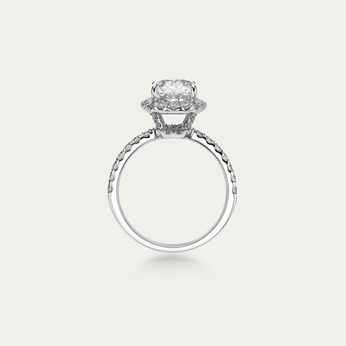 Oval cut lab-grown diamond ring in 18k white gold — 2.08ct, F-G color, VVS-IF clarity, additional view