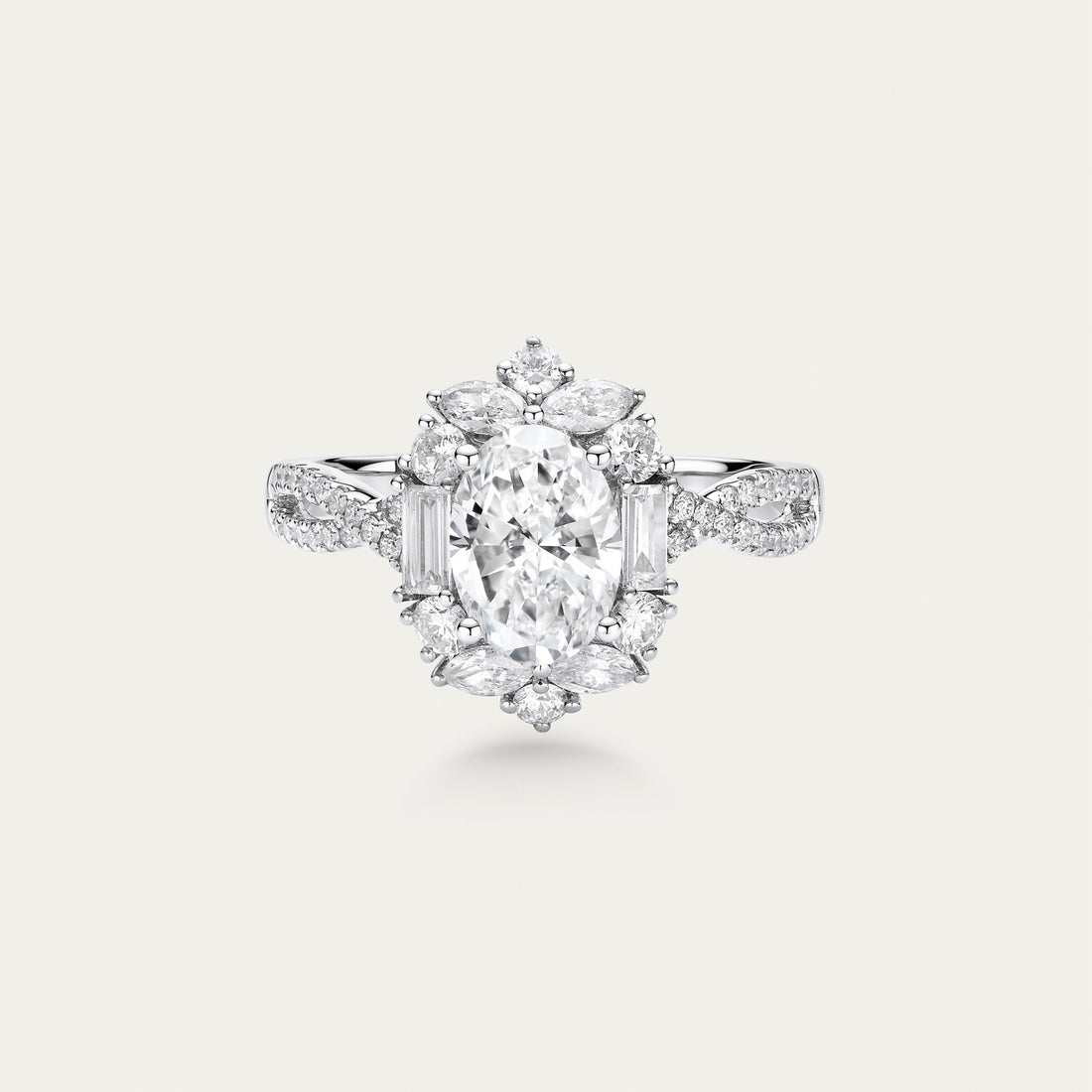 Oval cut lab-grown diamond ring in 18k white gold — 1.04ct, D-E color, VS-VVS clarity