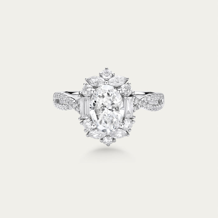 Oval cut lab-grown diamond ring in 18k white gold — 1.04ct, D-E color, VS-VVS clarity