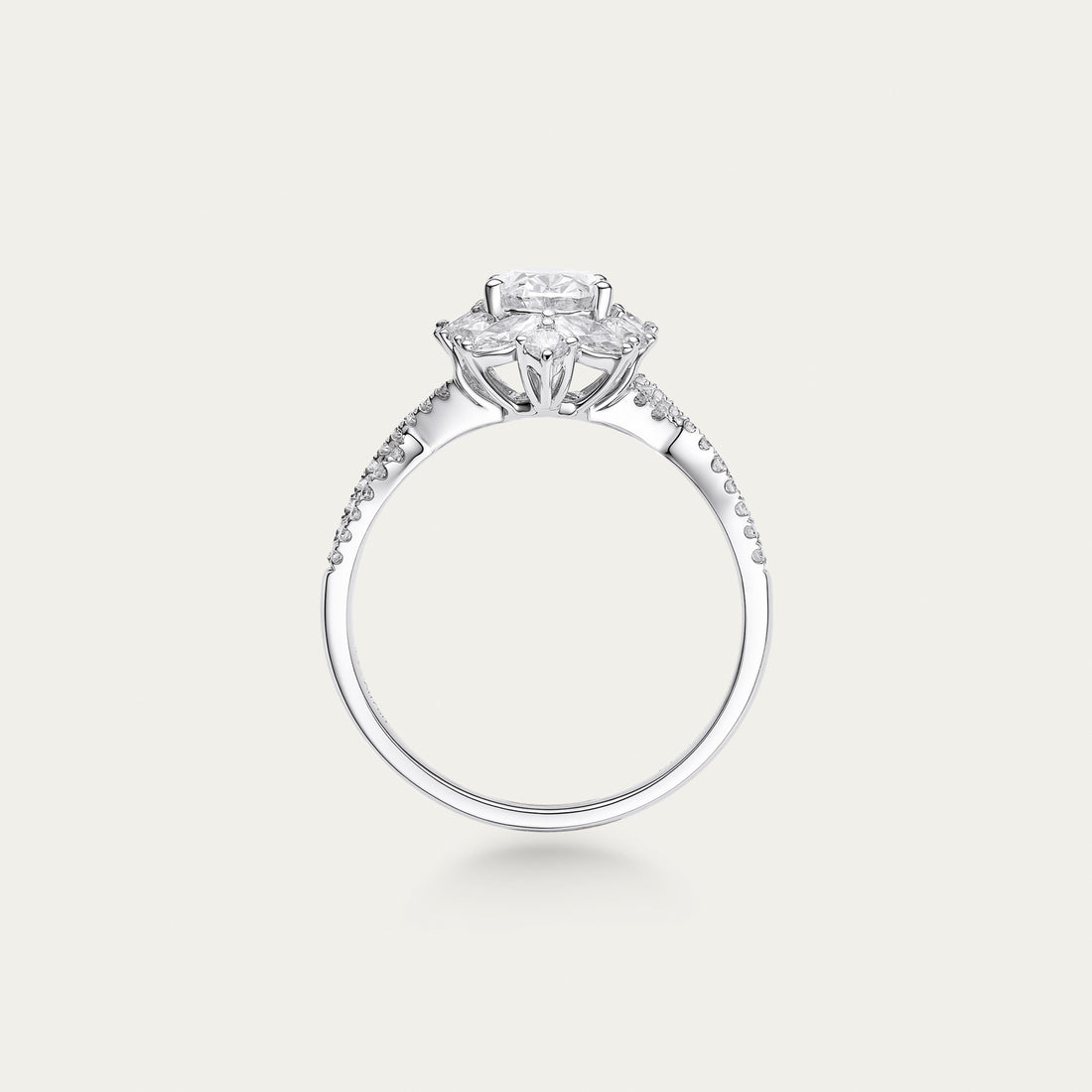 Oval cut lab-grown diamond ring in 18k white gold — 1.04ct, D-E color, VS-VVS clarity, additional view
