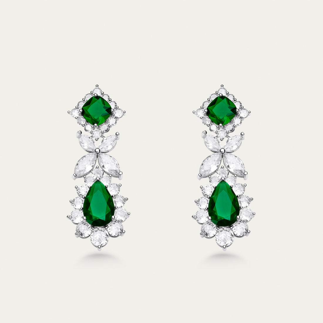 Emerald and Diamond Cluster Drop Earrings