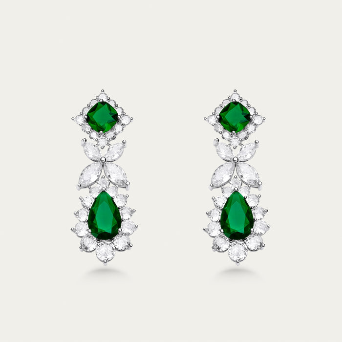 Emerald and lab-grown diamond earrings in 18k white gold — D-F color, VS-VVS clarity