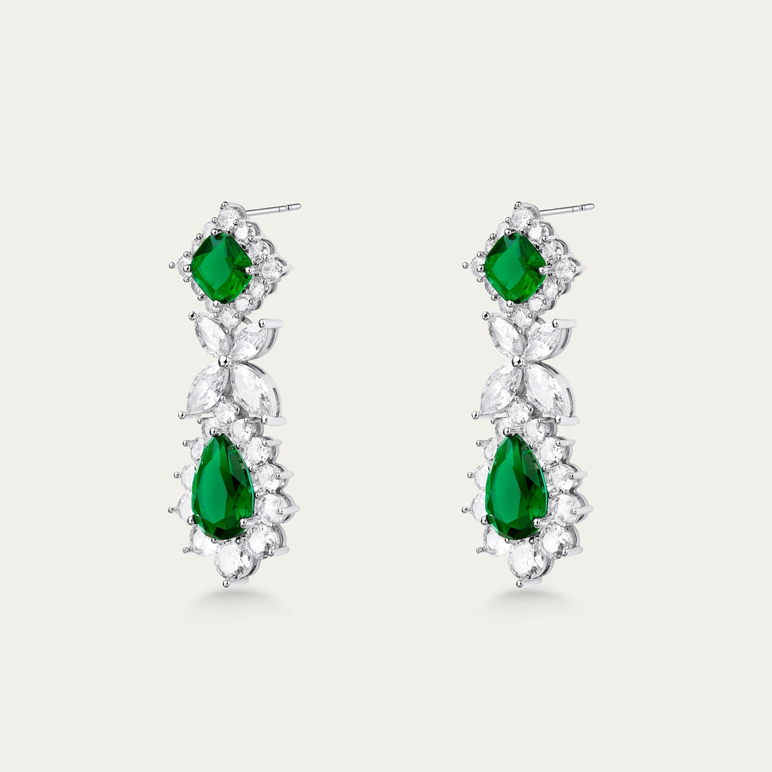 Emerald and Diamond Cluster Drop Earrings