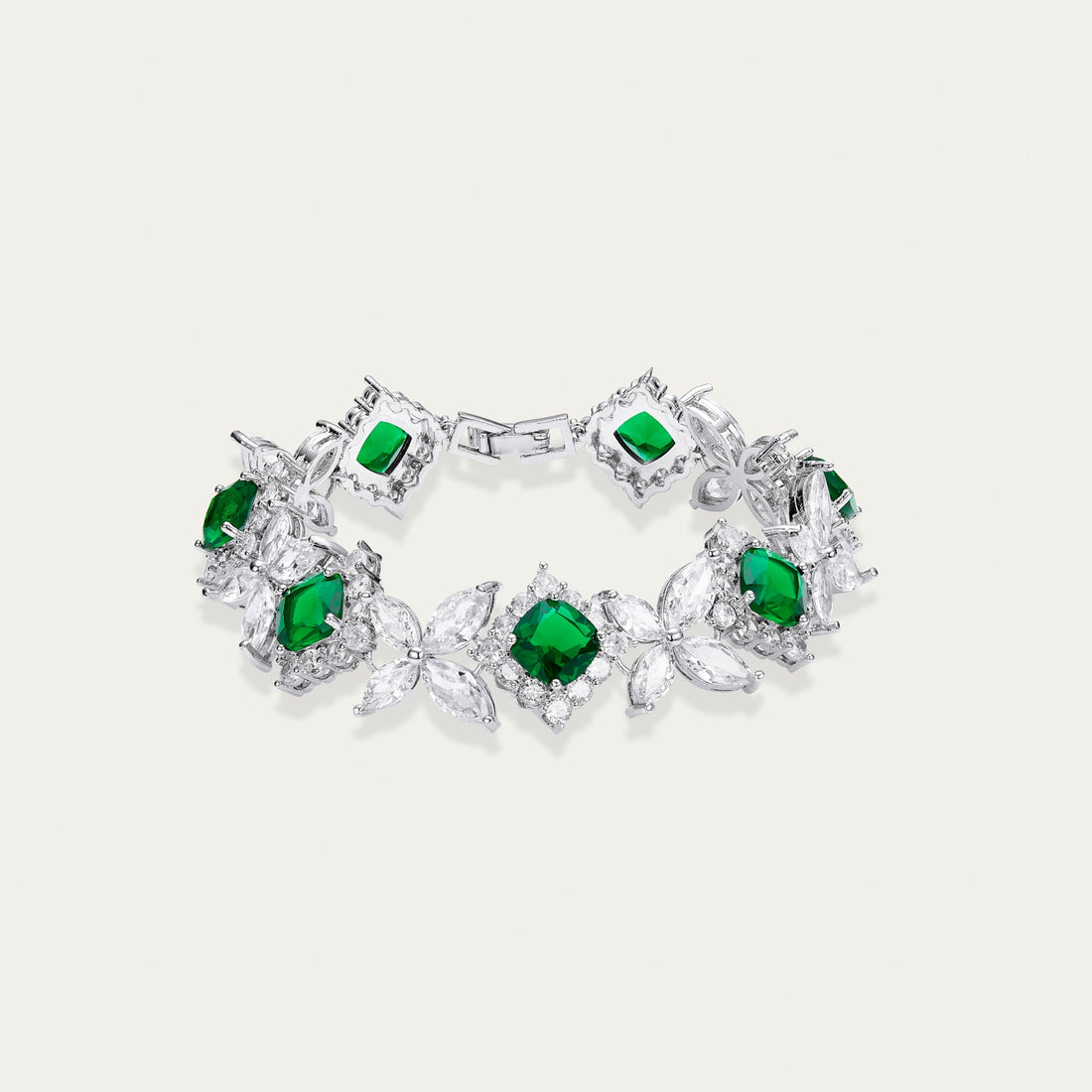 Emerald and Diamond Floral Link Bracelet