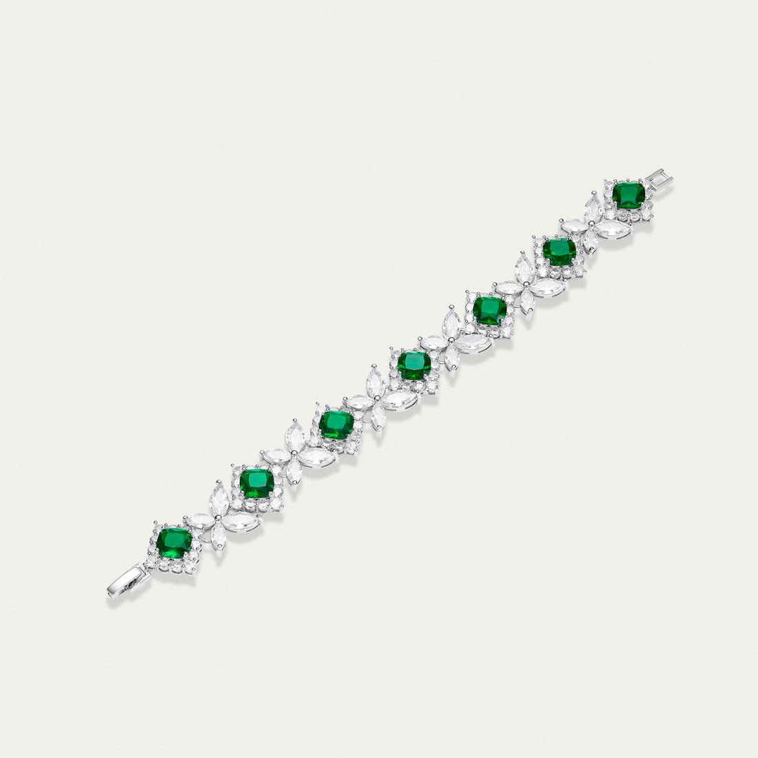 Emerald and Diamond Floral Link Bracelet