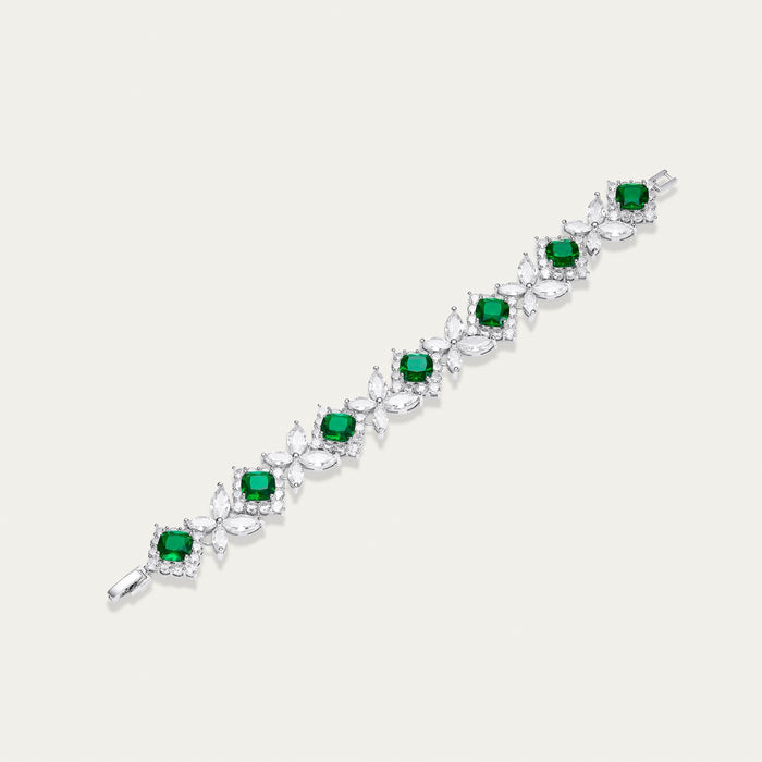 Emerald and lab-grown diamond bracelet in 18k white gold — D-F color, VS-VVS clarity