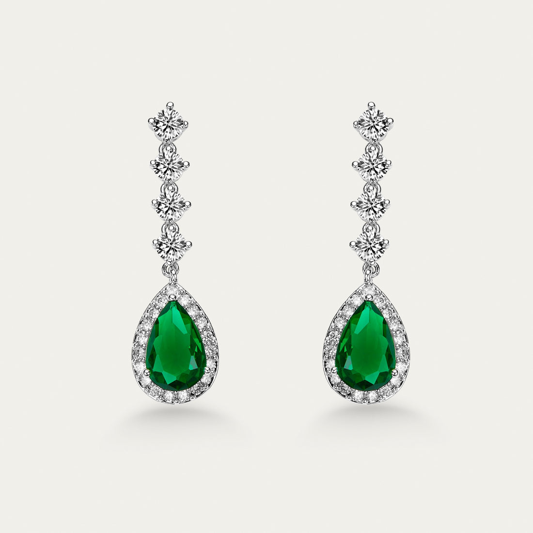 Emerald and Diamond Drop Earrings, Graduated