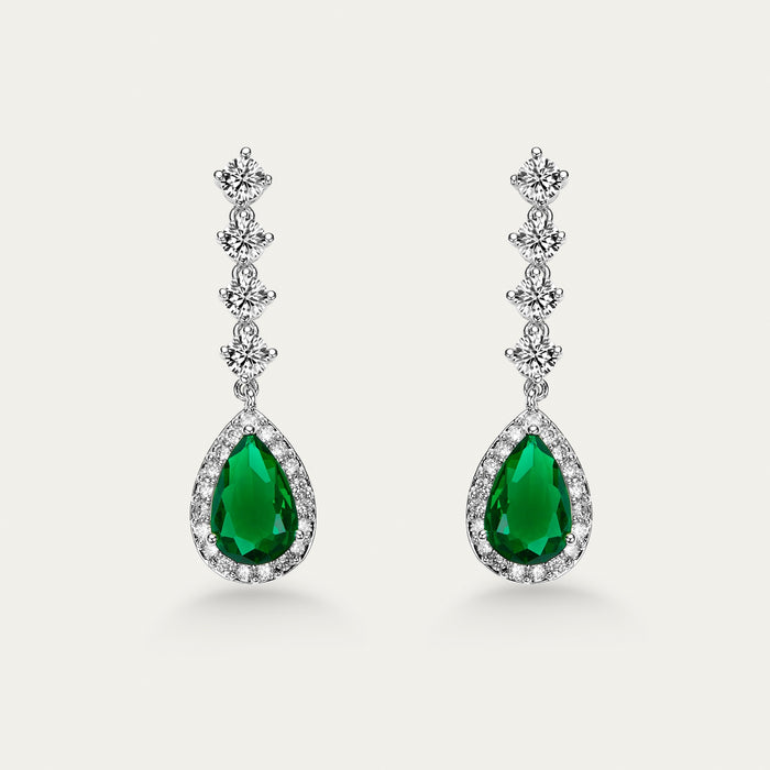 Emerald and Diamond Drop Earrings, Graduated