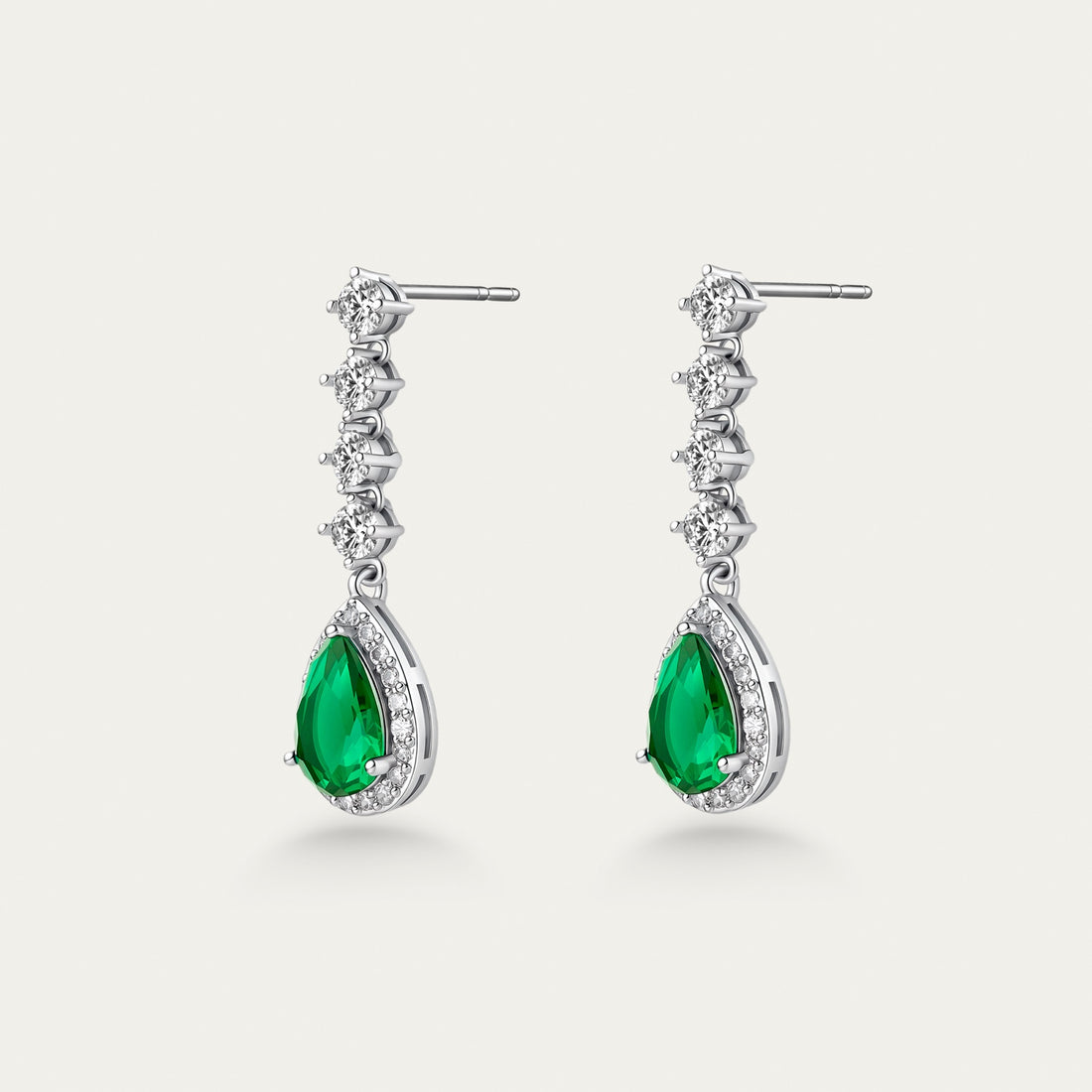 Emerald and Diamond Drop Earrings, Graduated