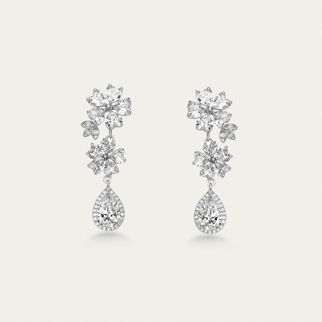 Diamond Cluster Drop Earrings, Floral