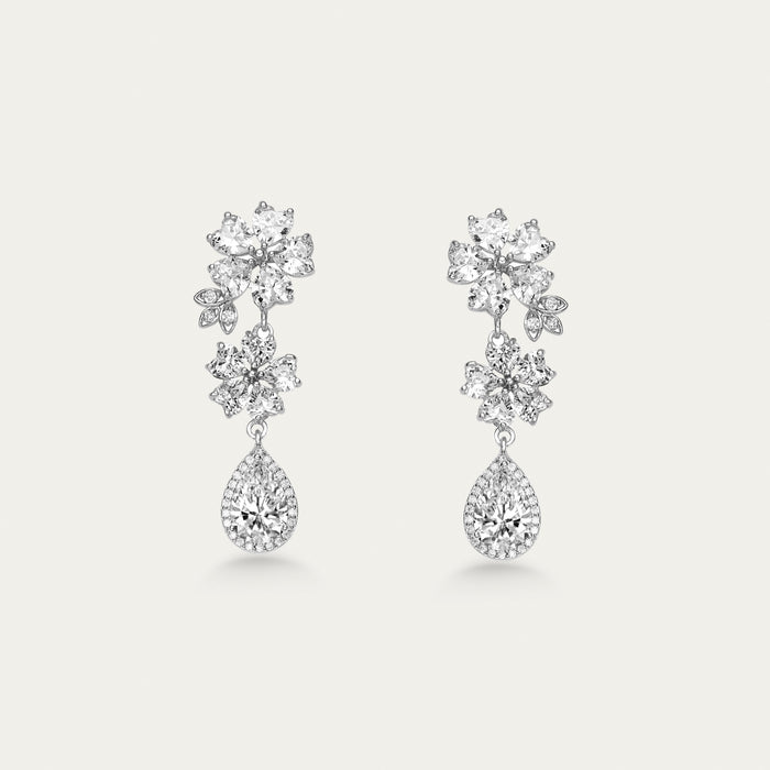 Diamond Cluster Drop Earrings, Floral