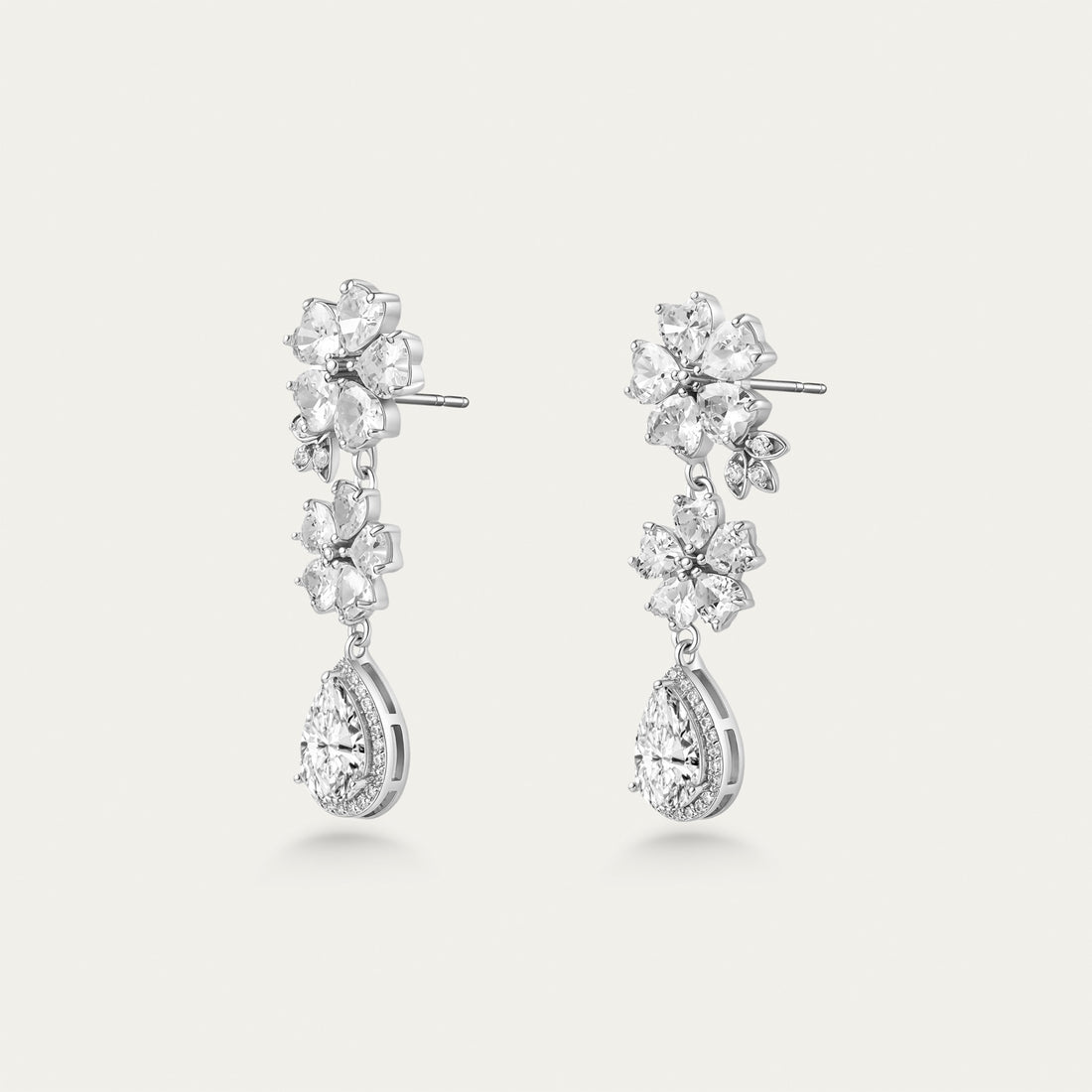 Diamond Cluster Drop Earrings, Floral