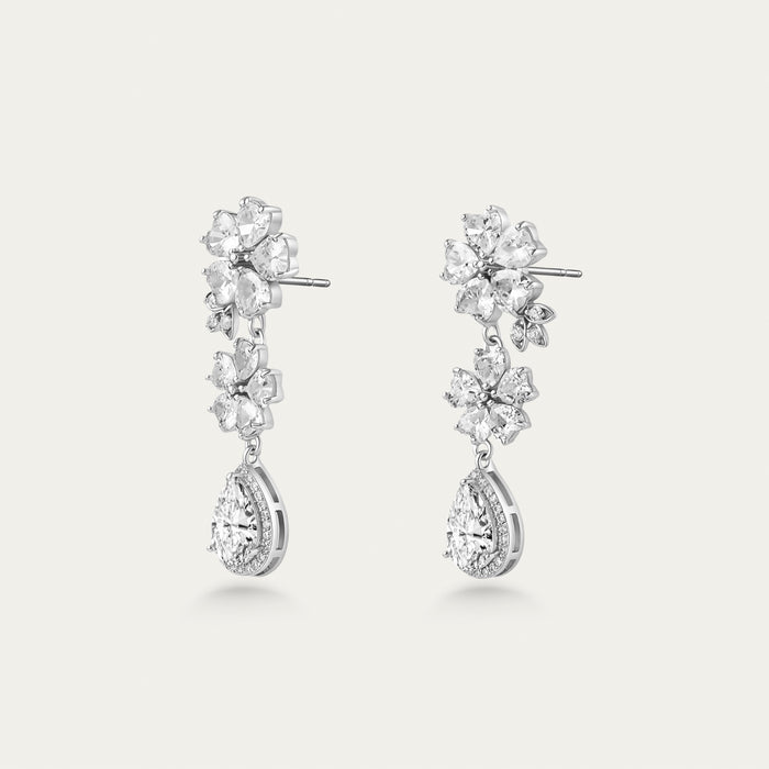 Diamond Cluster Drop Earrings, Floral
