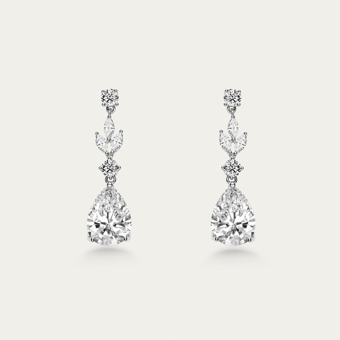Diamond Drop Earrings, Round and Pear