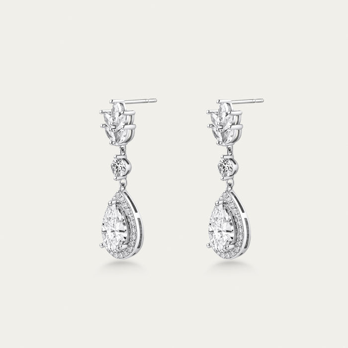 Diamond Cluster Drop Earrings, Pear Halo
