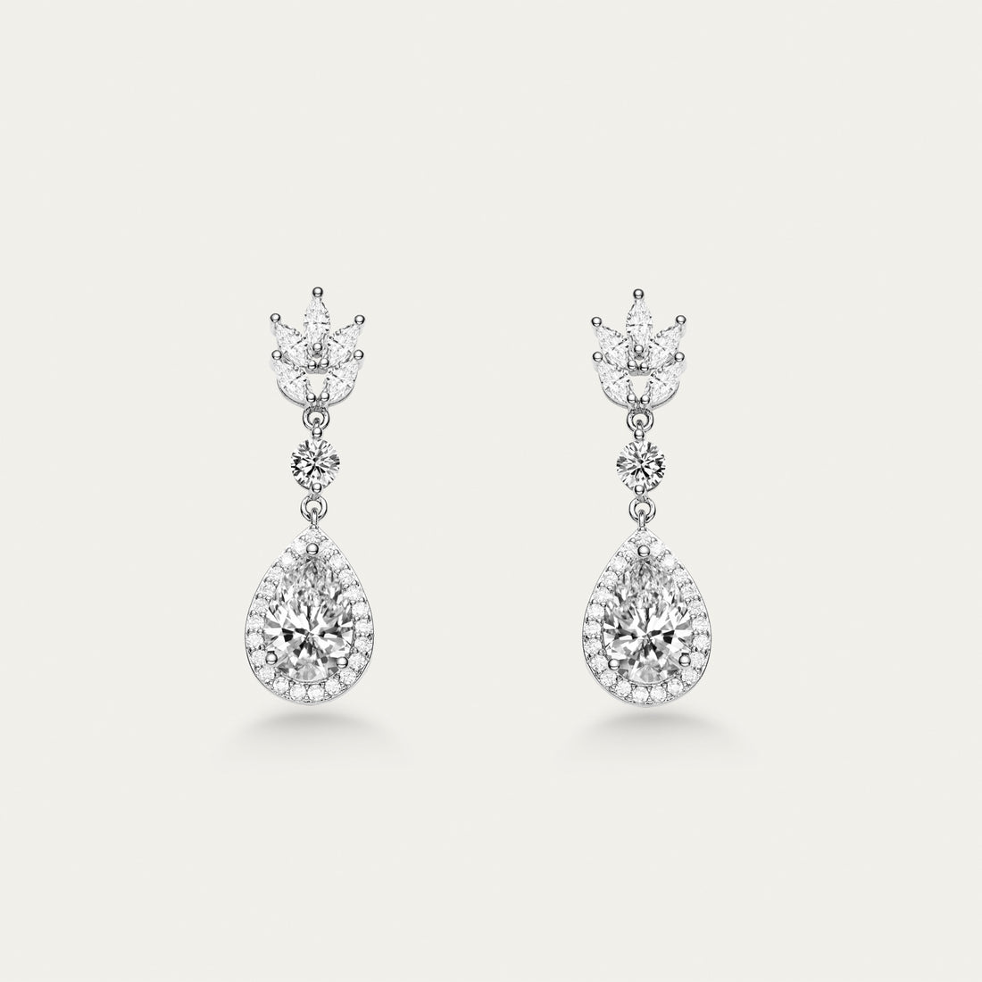 Diamond Cluster Drop Earrings, Pear Halo