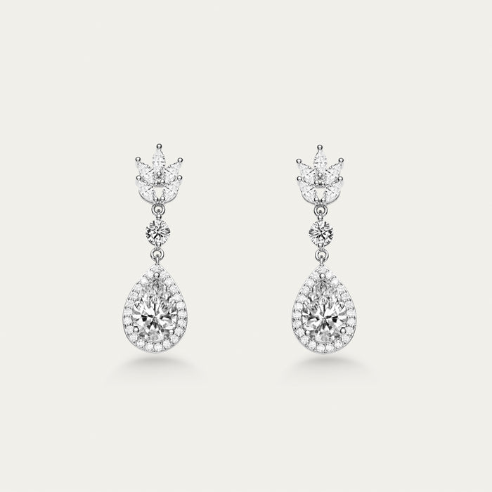 Diamond Cluster Drop Earrings, Pear Halo