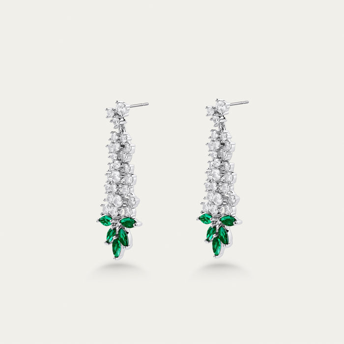 Emerald and Diamond Leaf Drop Earrings