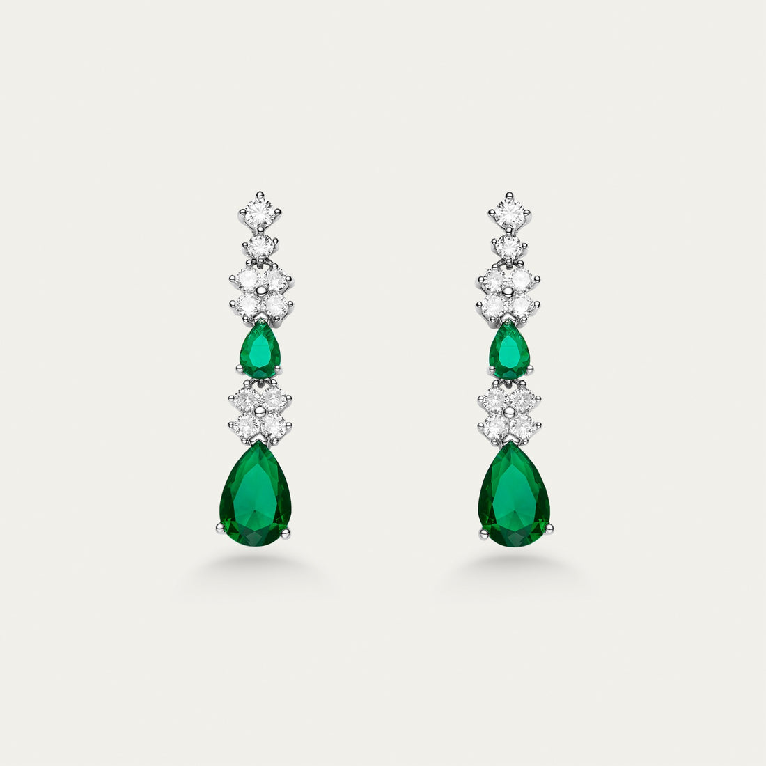 Emerald and Diamond Drop Earrings, Marquise Cluster