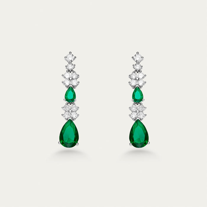 Emerald and Diamond Drop Earrings, Marquise Cluster