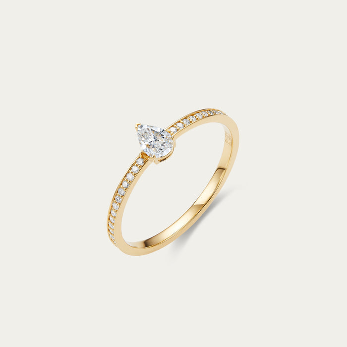 Briolette (teardrop) lab-grown diamond ring in 18k yellow gold — 0.19ct, D-F color, VS-VVS clarity