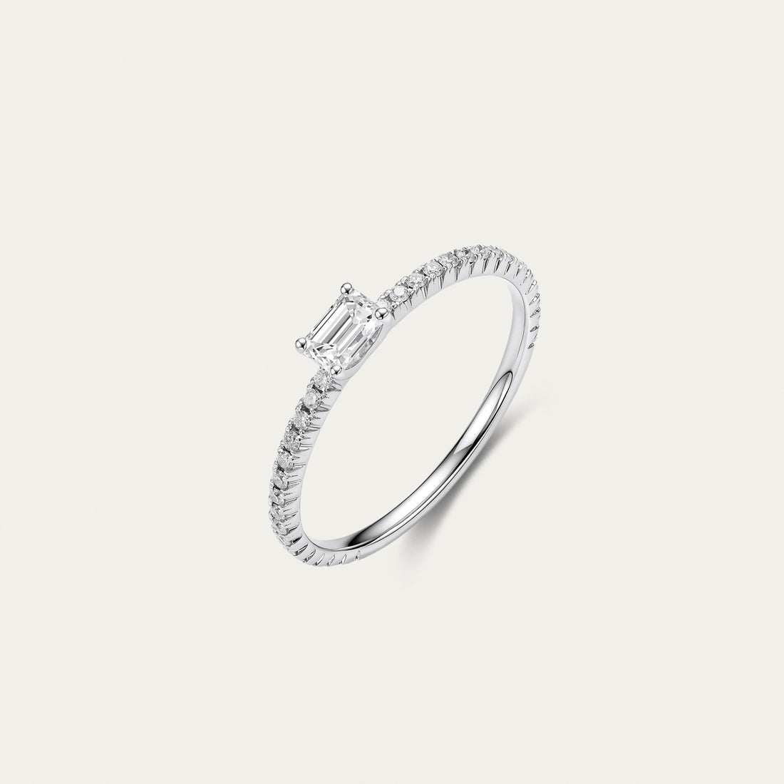 Emerald cut lab-grown diamond ring in 18k white gold — 0.22ct, D-F color, VS-VVS clarity