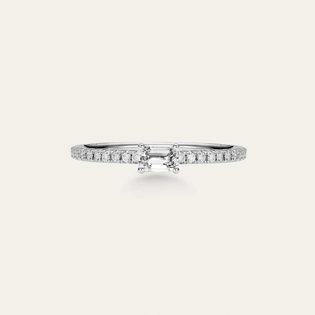 Emerald cut lab-grown diamond ring in 18k white gold — 0.22ct, D-F color, VS-VVS clarity, additional view