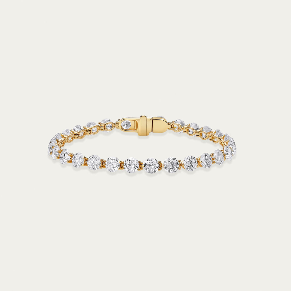 Round brilliant lab-grown diamond bracelet in 18k yellow gold — 9.16ct, D-F color, VS-VVS clarity