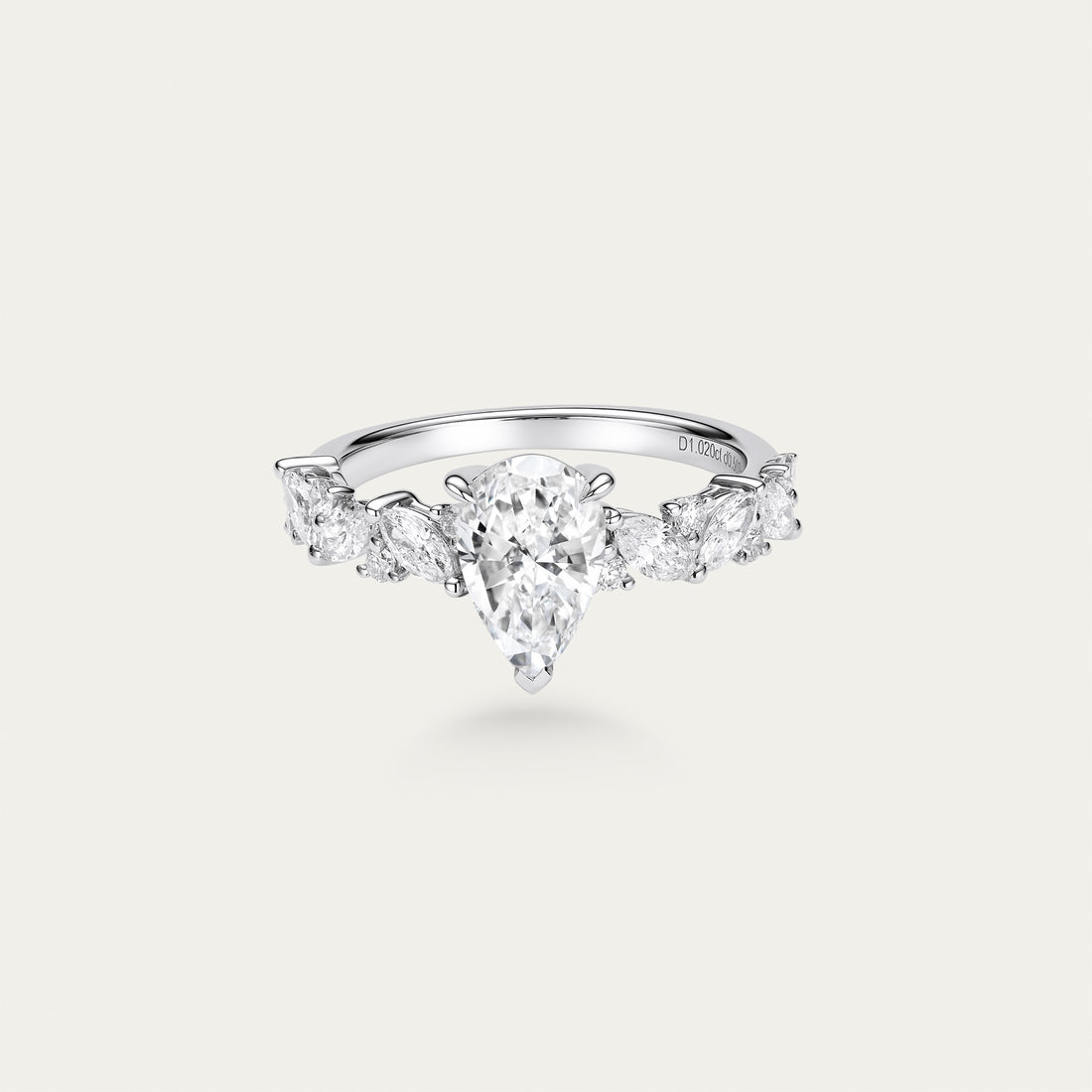 Briolette (teardrop) lab-grown diamond ring in 18k white gold — 1.02ct, D-E color, VS-VVS clarity