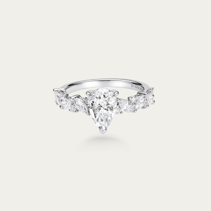 Briolette (teardrop) lab-grown diamond ring in 18k white gold — 1.02ct, D-E color, VS-VVS clarity