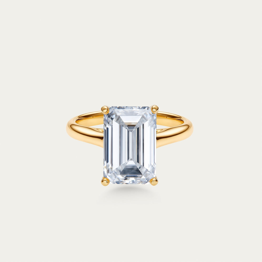 Emerald cut lab-grown diamond ring in 18k yellow gold — 3.75ct, D-E color, VVS-IF clarity