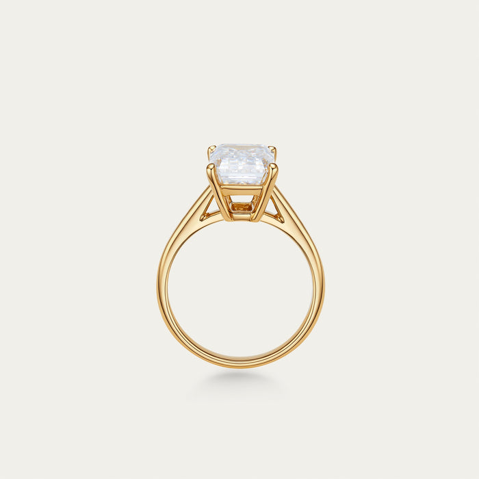 Emerald cut lab-grown diamond ring in 18k yellow gold — 3.75ct, D-E color, VVS-IF clarity, additional view