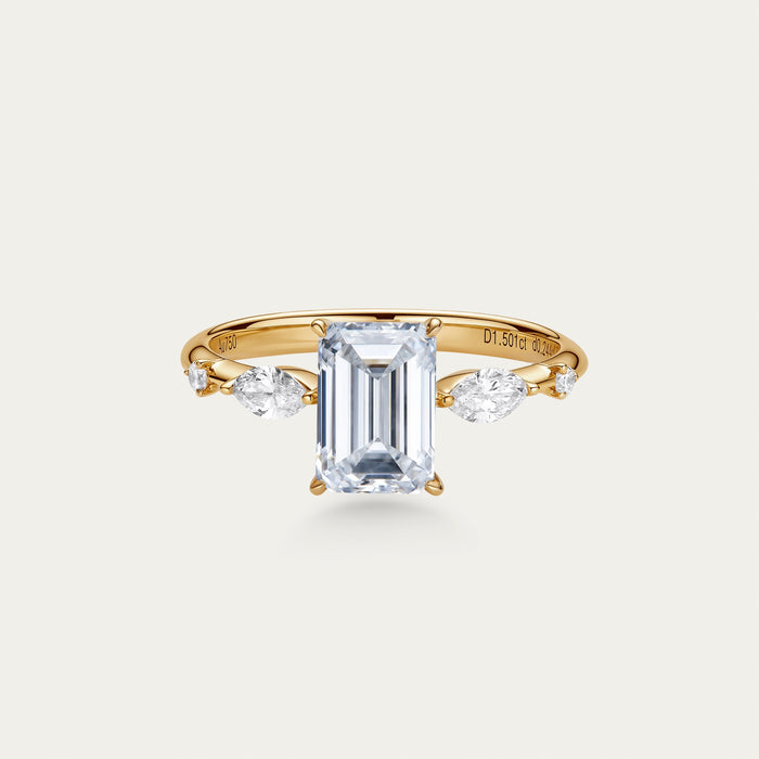 Emerald cut lab-grown diamond ring in 18k gold — 1.5ct, D-E color, VVS-IF clarity