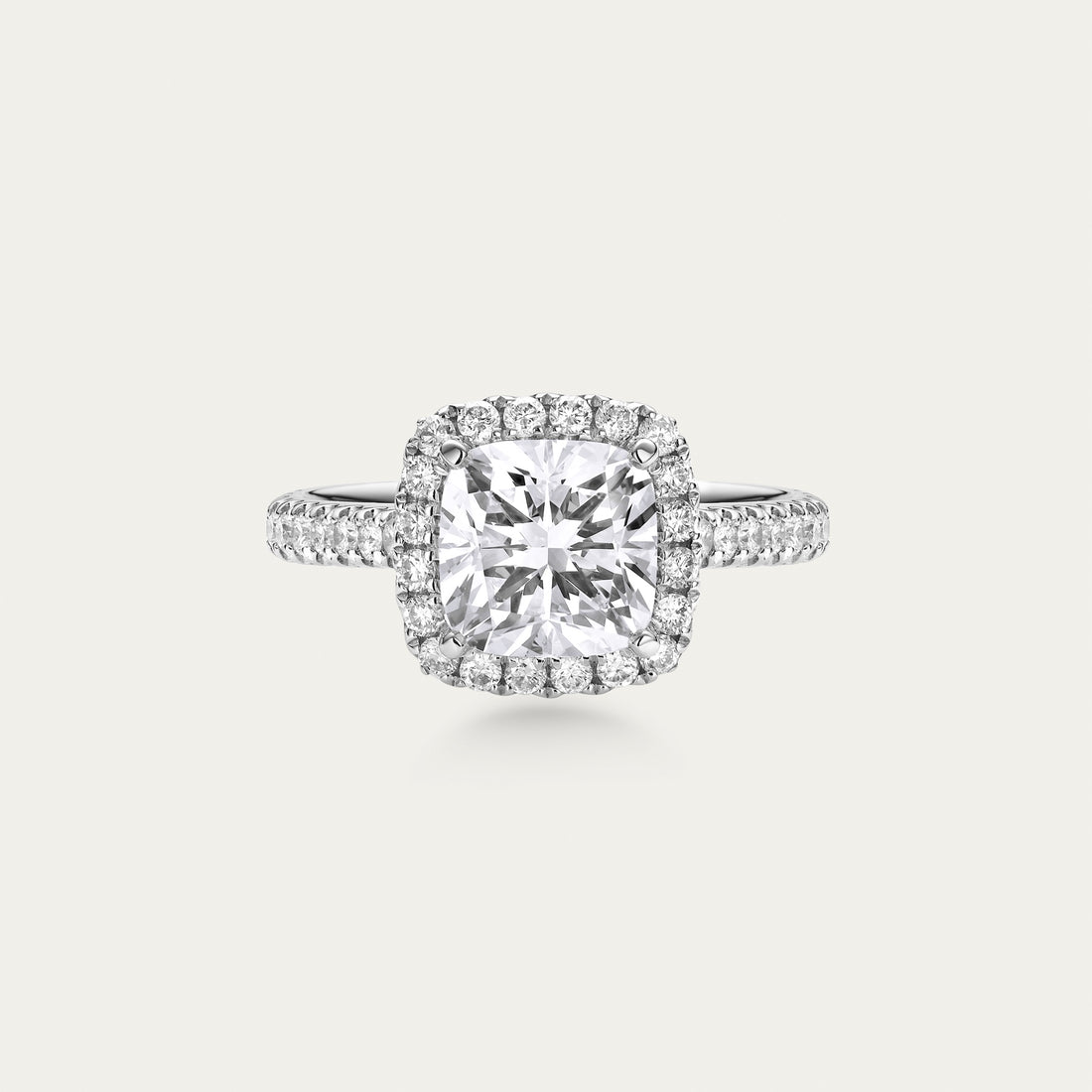 Cushion cut lab-grown diamond ring in 18k white gold — 1.56ct, D-E color, VS-VVS clarity
