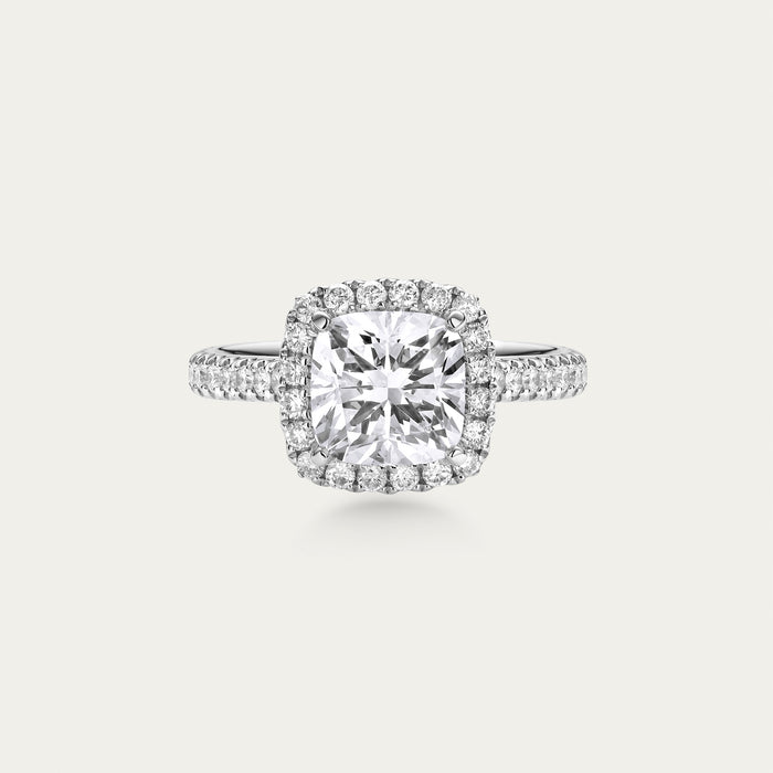 Cushion cut lab-grown diamond ring in 18k white gold — 1.56ct, D-E color, VS-VVS clarity