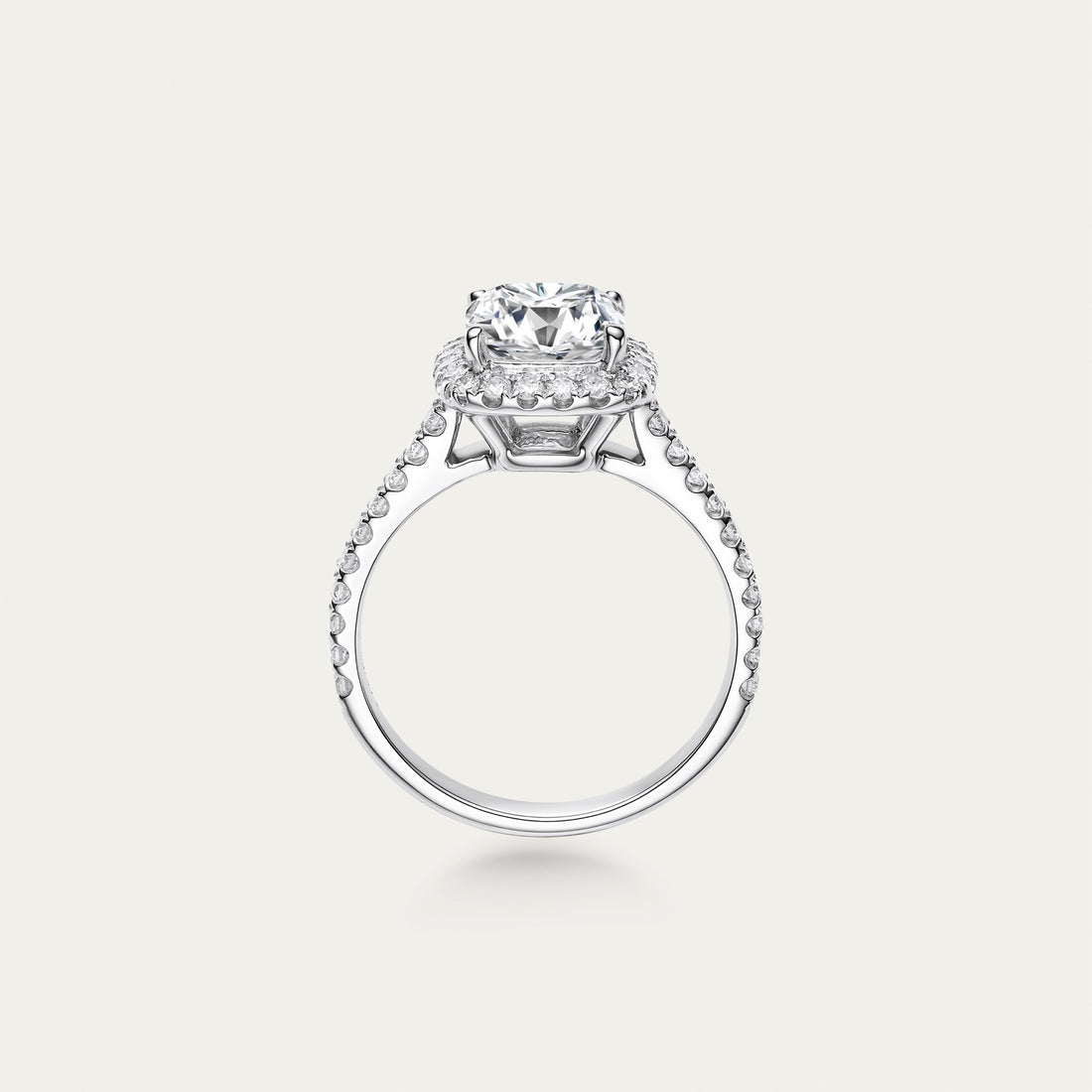 Cushion cut lab-grown diamond ring in 18k white gold — 1.56ct, D-E color, VS-VVS clarity, additional view