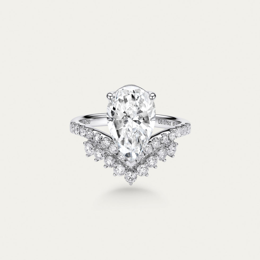 Briolette (teardrop) lab-grown diamond ring in 18k white gold — 3.08ct, D-F color, VS-VVS clarity
