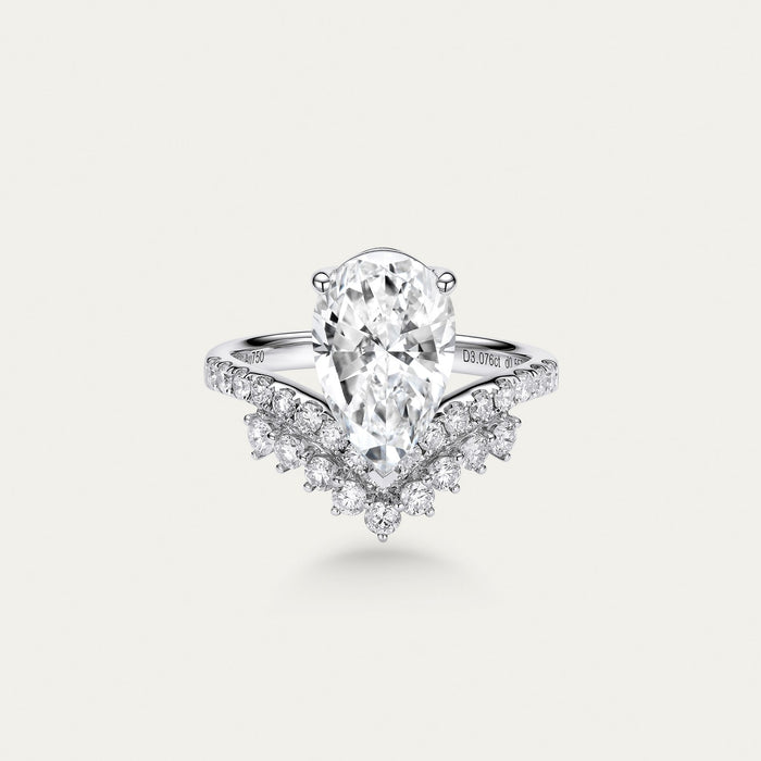 Briolette (teardrop) lab-grown diamond ring in 18k white gold — 3.08ct, D-F color, VS-VVS clarity